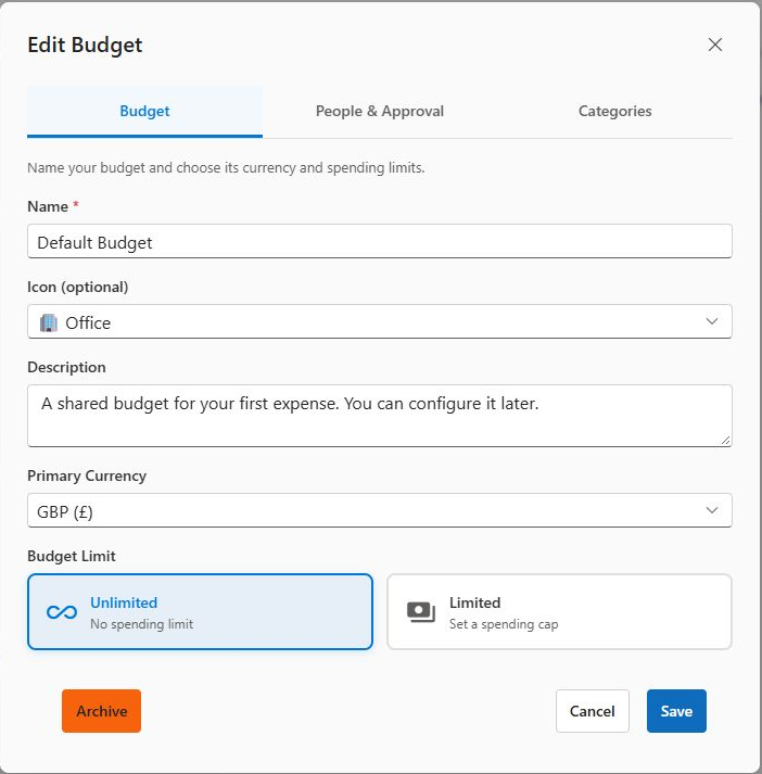 Figure 1 Budget settings in the Teams desktop client